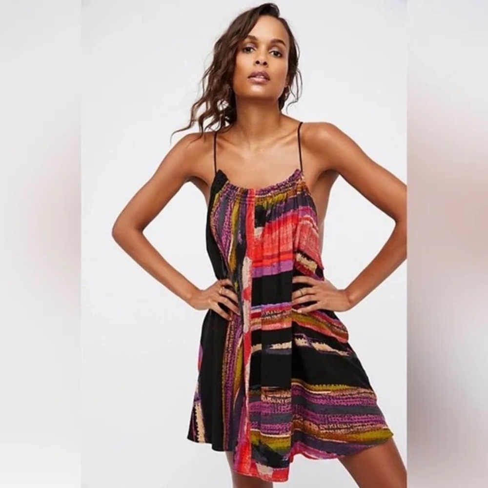 Free People Painted Stripe Mini Sun Dress with pockets